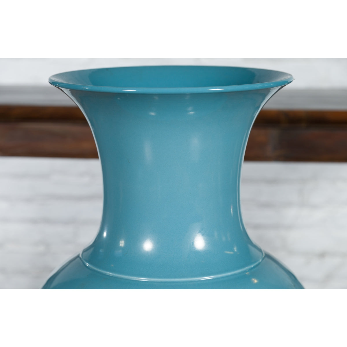 Tall Prem Collection Soft Blue Glazed Artisan Ceramic Vase with Flaring Neck-5. Asian & Chinese Furniture, Art, Antiques, Vintage Home Décor for sale at FEA Home