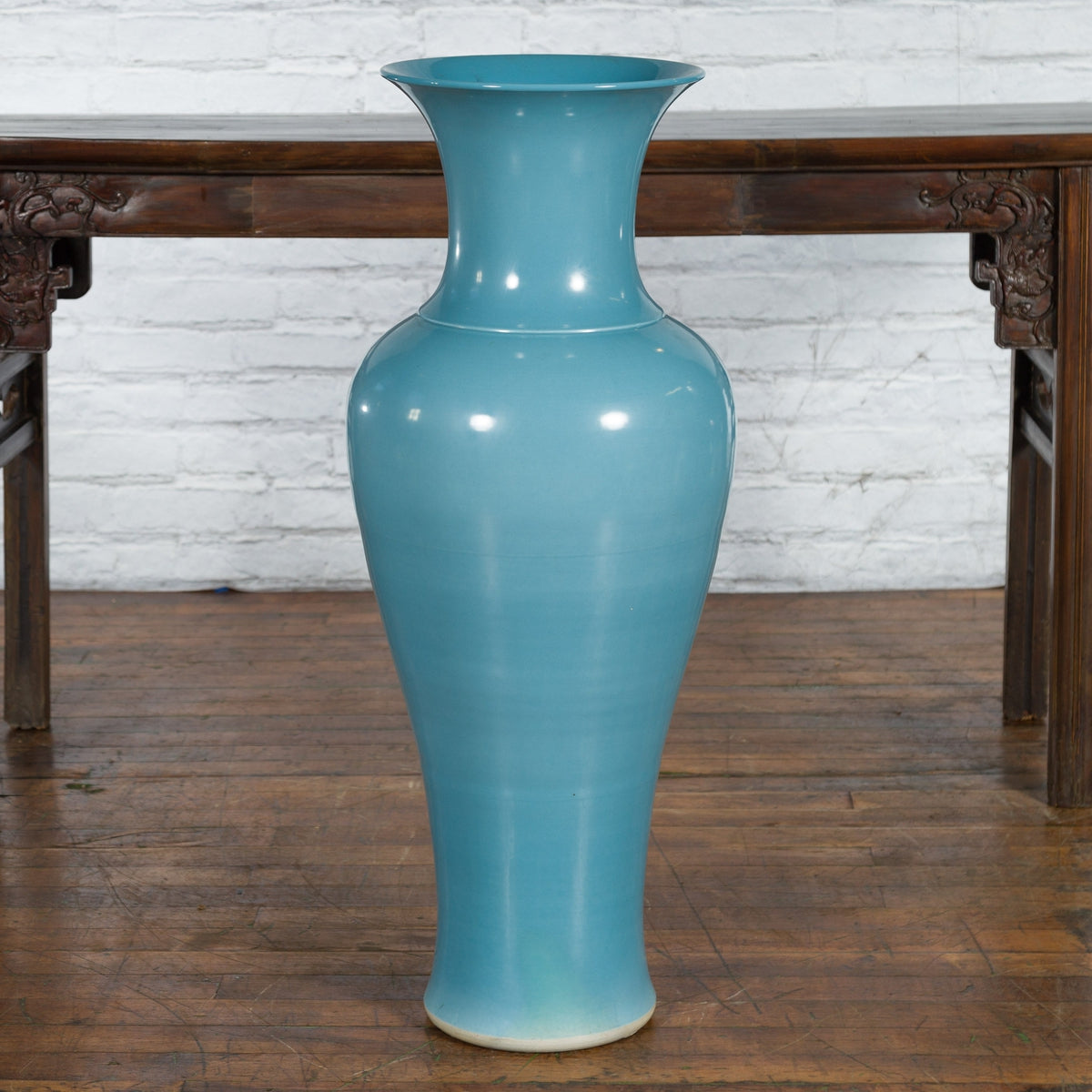 Tall Prem Collection Soft Blue Glazed Artisan Ceramic Vase with Flaring Neck-4. Asian & Chinese Furniture, Art, Antiques, Vintage Home Décor for sale at FEA Home