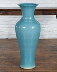 Tall Prem Collection Soft Blue Glazed Artisan Ceramic Vase with Flaring Neck-4. Asian & Chinese Furniture, Art, Antiques, Vintage Home Décor for sale at FEA Home