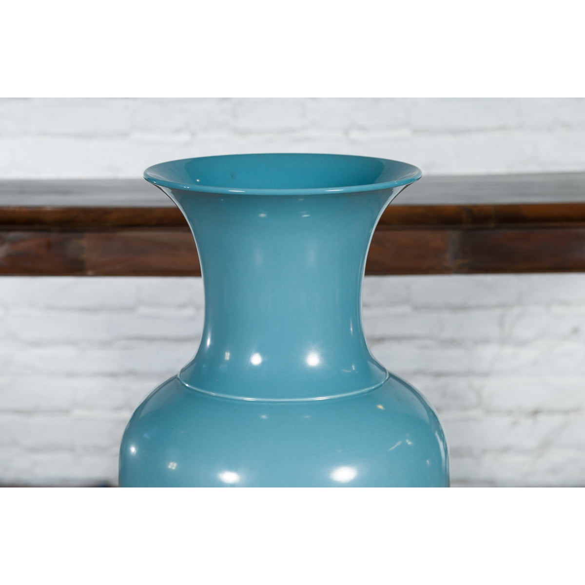 Tall Prem Collection Soft Blue Glazed Artisan Ceramic Vase with Flaring Neck-7. Asian & Chinese Furniture, Art, Antiques, Vintage Home Décor for sale at FEA Home