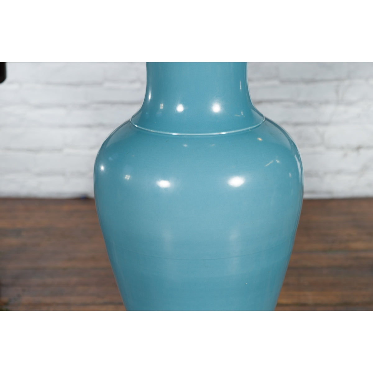 Tall Prem Collection Soft Blue Glazed Artisan Ceramic Vase with Flaring Neck-8. Asian & Chinese Furniture, Art, Antiques, Vintage Home Décor for sale at FEA Home