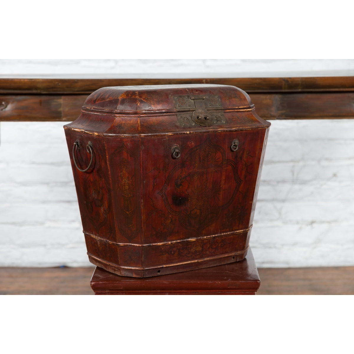 Chinese Red Lacquer Wedding Chest with Hand-Painted Décor, Qing Dynasty-9. Asian & Chinese Furniture, Art, Antiques, Vintage Home Décor for sale at FEA Home