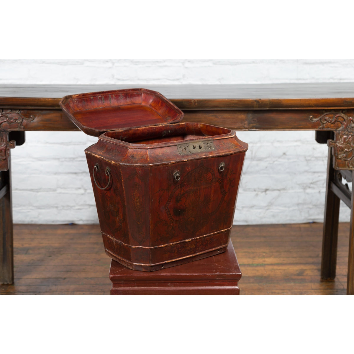 Chinese Red Lacquer Wedding Chest with Hand-Painted Décor, Qing Dynasty-10. Asian & Chinese Furniture, Art, Antiques, Vintage Home Décor for sale at FEA Home