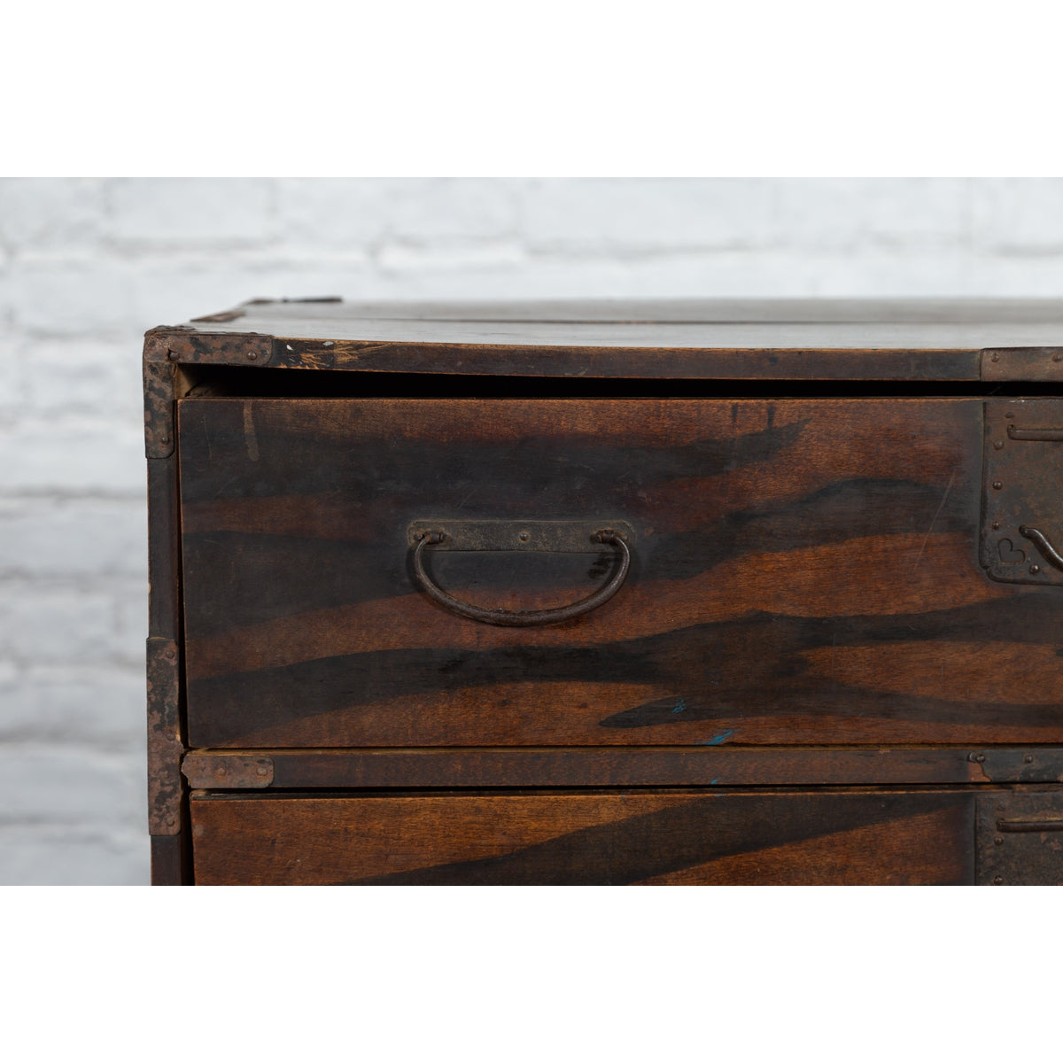 Japanese Meiji Zebra Wood Tansu Chest in Isho-Dansu Style with Five Drawers-8. Asian & Chinese Furniture, Art, Antiques, Vintage Home Décor for sale at FEA Home