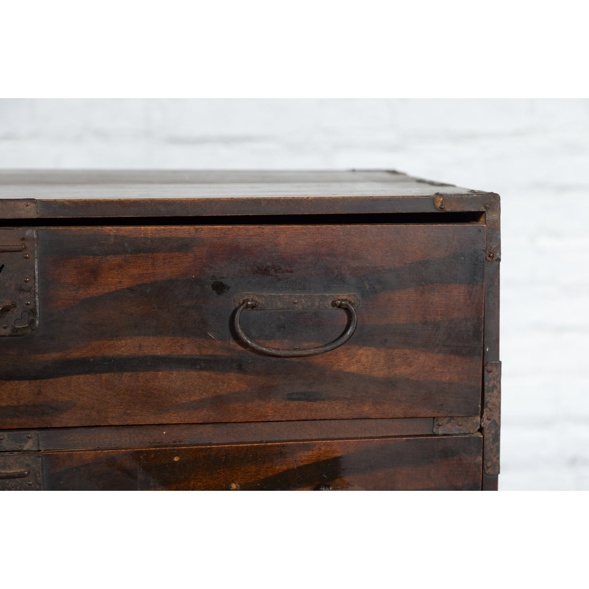 Japanese Meiji Zebra Wood Tansu Chest in Isho-Dansu Style with Five Drawers-9. Asian & Chinese Furniture, Art, Antiques, Vintage Home Décor for sale at FEA Home