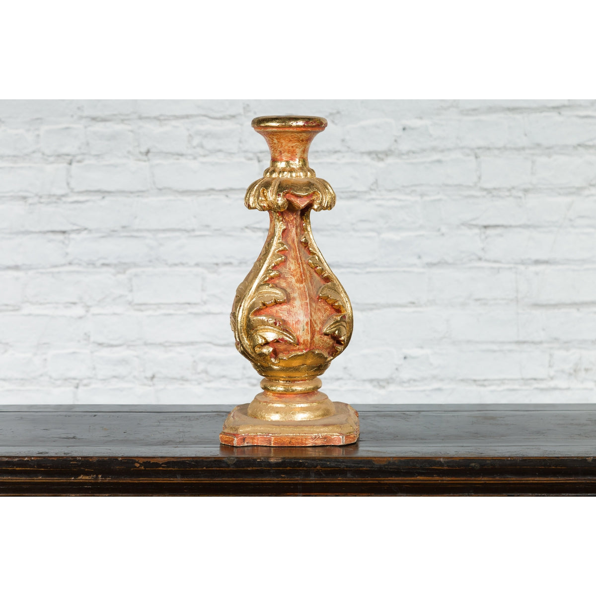 Red and Gold Gilt Indian Acanthus Carved Finial Drilled to Be Made into a Lamp-6. Asian & Chinese Furniture, Art, Antiques, Vintage Home Décor for sale at FEA Home