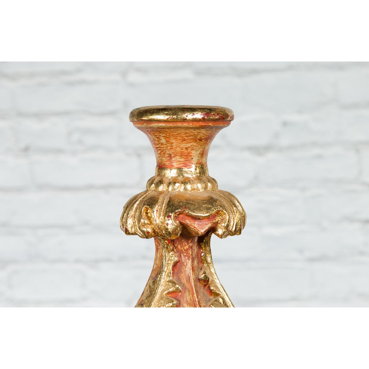 Red and Gold Gilt Indian Acanthus Carved Finial Drilled to Be Made into a Lamp-7. Asian & Chinese Furniture, Art, Antiques, Vintage Home Décor for sale at FEA Home