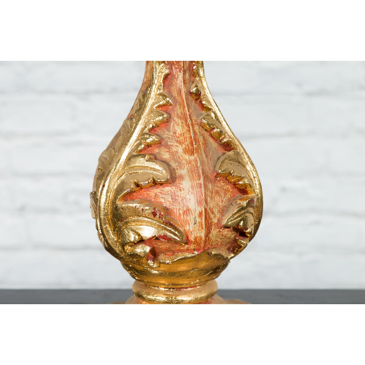 Red and Gold Gilt Indian Acanthus Carved Finial Drilled to Be Made into a Lamp-8. Asian & Chinese Furniture, Art, Antiques, Vintage Home Décor for sale at FEA Home