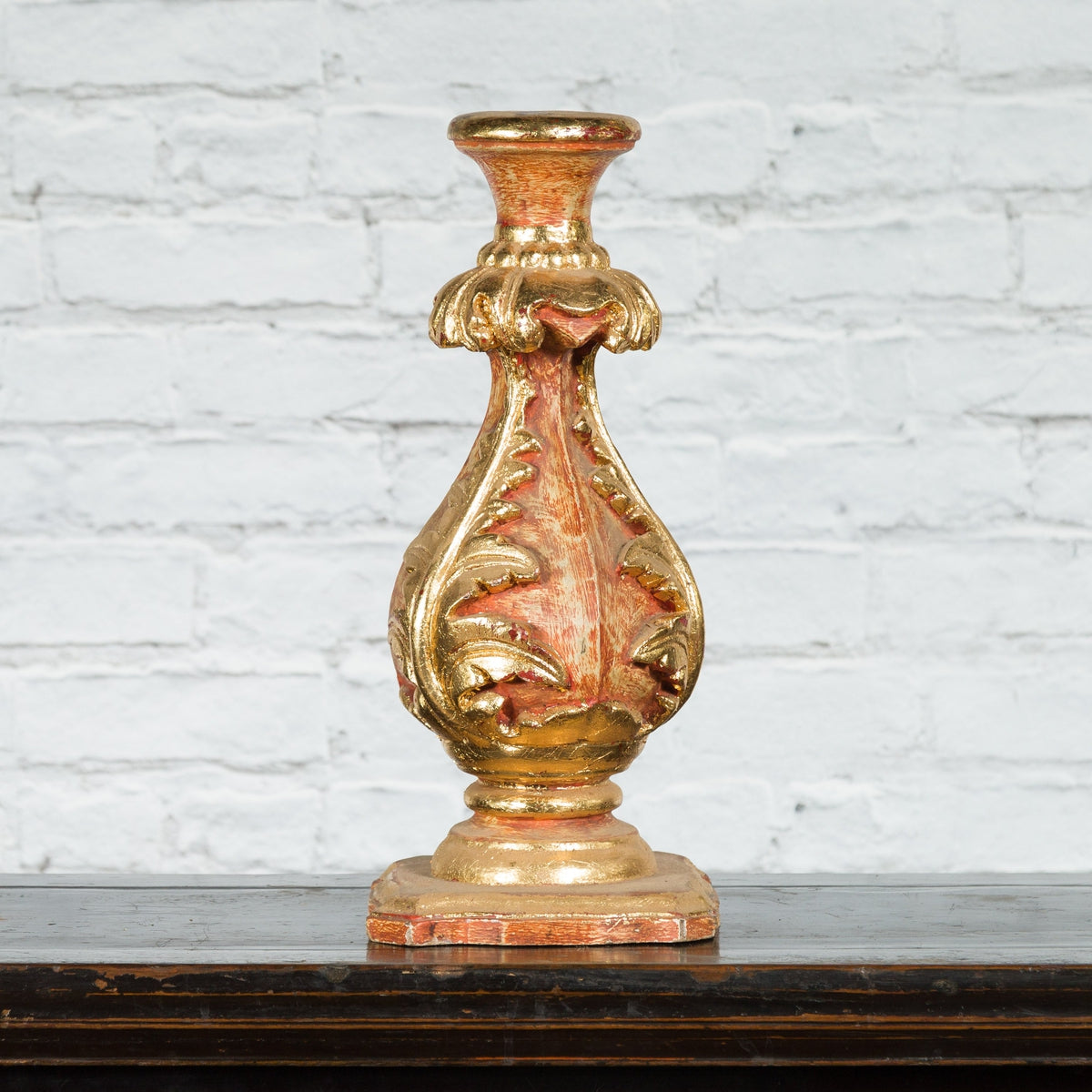 Red and Gold Gilt Indian Acanthus Carved Finial Drilled to Be Made into a Lamp-4. Asian & Chinese Furniture, Art, Antiques, Vintage Home Décor for sale at FEA Home