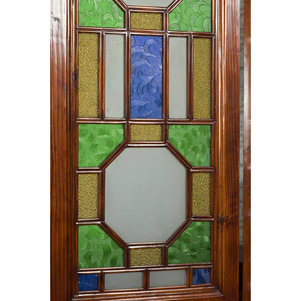 Chinese Antique Six-Panel Folding Screen with Stained Glass Geometric Motifs-11. Asian & Chinese Furniture, Art, Antiques, Vintage Home Décor for sale at FEA Home
