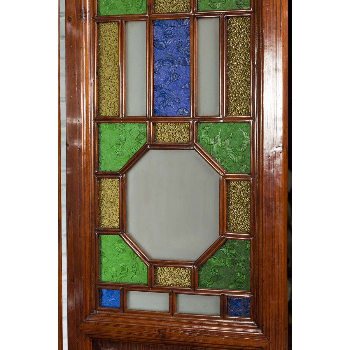 Chinese Antique Six-Panel Folding Screen with Stained Glass Geometric Motifs-12. Asian & Chinese Furniture, Art, Antiques, Vintage Home Décor for sale at FEA Home