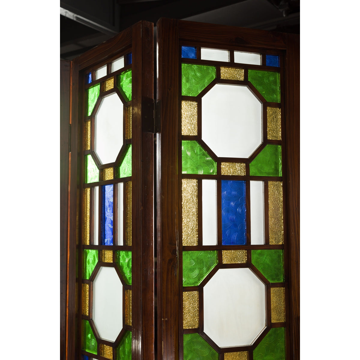 Chinese Antique Six-Panel Folding Screen with Stained Glass Geometric Motifs-13. Asian & Chinese Furniture, Art, Antiques, Vintage Home Décor for sale at FEA Home