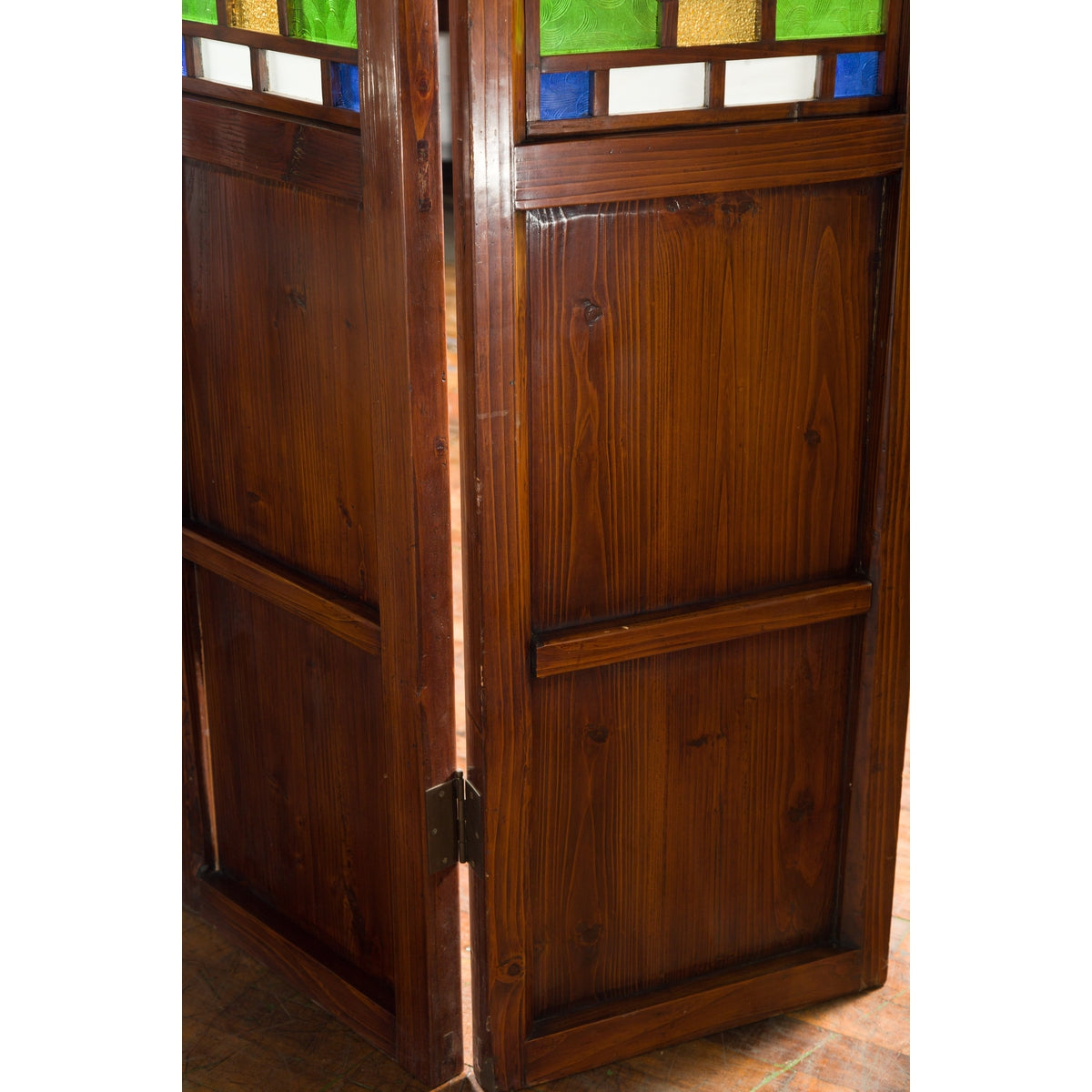 Chinese Antique Six-Panel Folding Screen with Stained Glass Geometric Motifs-16. Asian & Chinese Furniture, Art, Antiques, Vintage Home Décor for sale at FEA Home