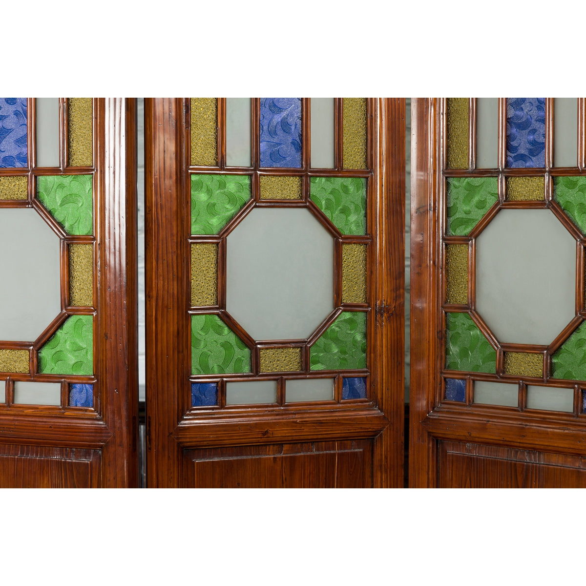 Chinese Antique Six-Panel Folding Screen with Stained Glass Geometric Motifs-18. Asian & Chinese Furniture, Art, Antiques, Vintage Home Décor for sale at FEA Home