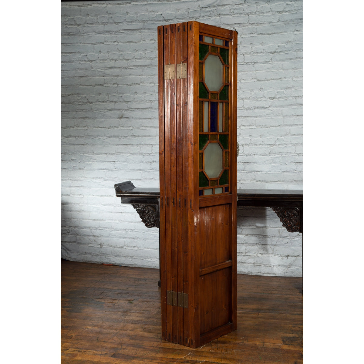 Chinese Antique Six-Panel Folding Screen with Stained Glass Geometric Motifs-19. Asian & Chinese Furniture, Art, Antiques, Vintage Home Décor for sale at FEA Home