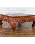 Small Vintage Indonesian Coffee Table with Scroll-Carved Apron and Chow Legs-7. Asian & Chinese Furniture, Art, Antiques, Vintage Home Décor for sale at FEA Home