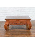 Small Vintage Indonesian Coffee Table with Scroll-Carved Apron and Chow Legs-10. Asian & Chinese Furniture, Art, Antiques, Vintage Home Décor for sale at FEA Home