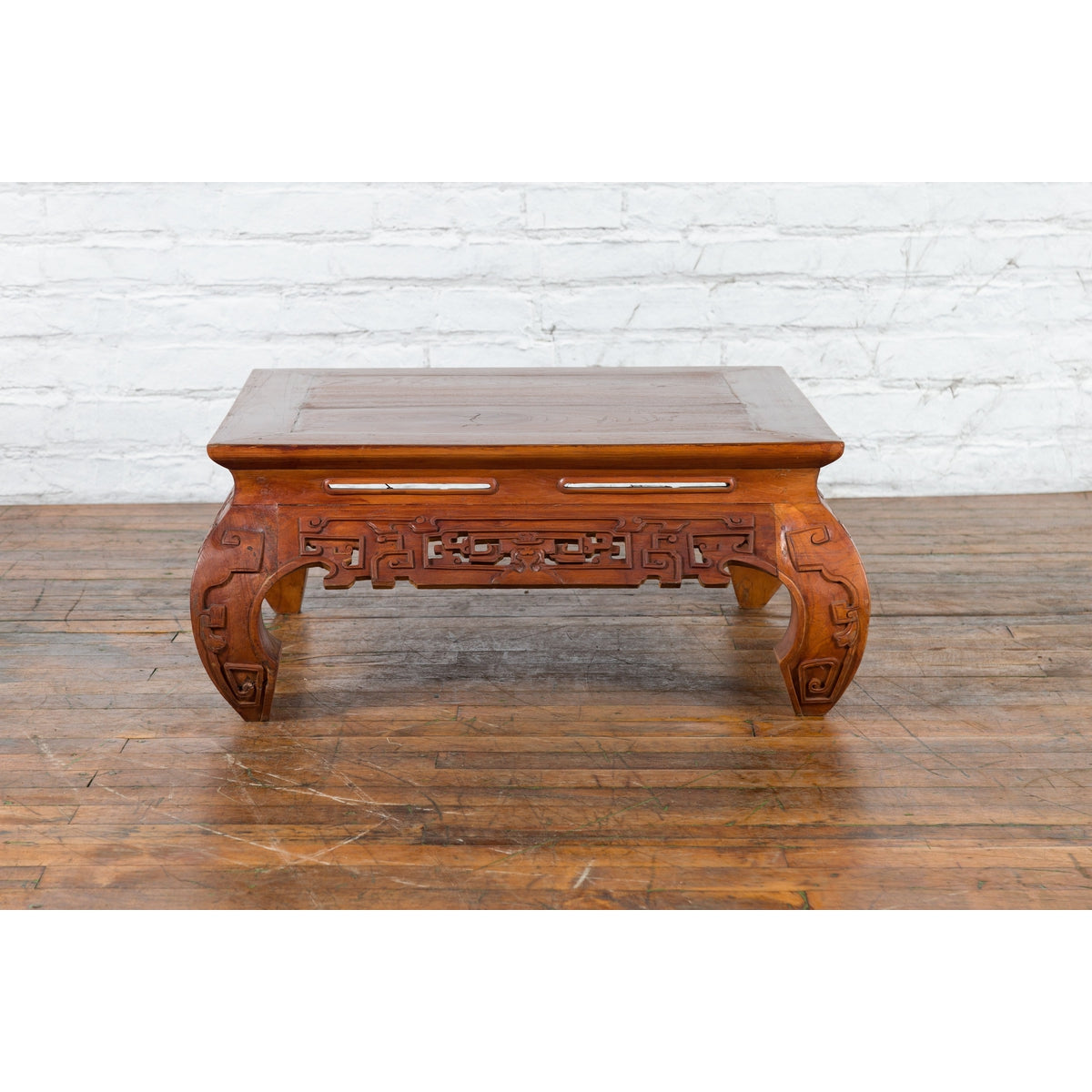 Small Vintage Indonesian Coffee Table with Scroll-Carved Apron and Chow Legs-11. Asian & Chinese Furniture, Art, Antiques, Vintage Home Décor for sale at FEA Home