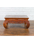 Small Vintage Indonesian Coffee Table with Scroll-Carved Apron and Chow Legs-12. Asian & Chinese Furniture, Art, Antiques, Vintage Home Décor for sale at FEA Home