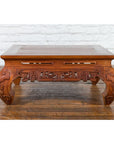 Small Vintage Indonesian Coffee Table with Scroll-Carved Apron and Chow Legs-4. Asian & Chinese Furniture, Art, Antiques, Vintage Home Décor for sale at FEA Home
