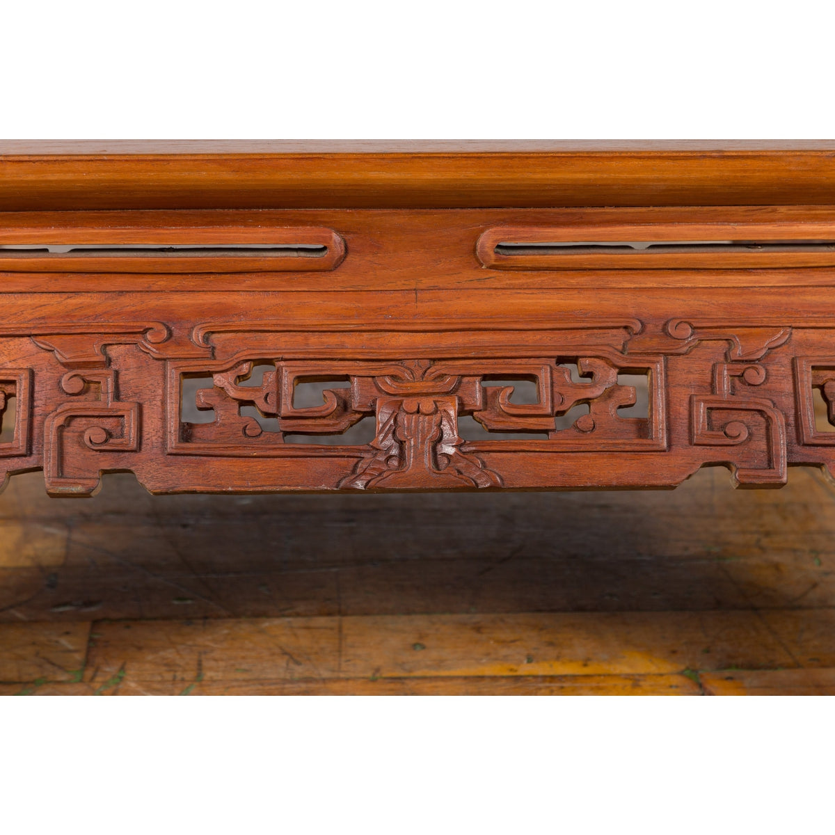 Small Vintage Indonesian Coffee Table with Scroll-Carved Apron and Chow Legs-15. Asian & Chinese Furniture, Art, Antiques, Vintage Home Décor for sale at FEA Home