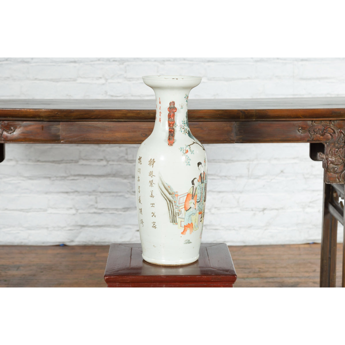 Chinese Qing Porcelain Vase with Hand-Painted Figures and Calligraphy Motifs-3. Asian & Chinese Furniture, Art, Antiques, Vintage Home Décor for sale at FEA Home