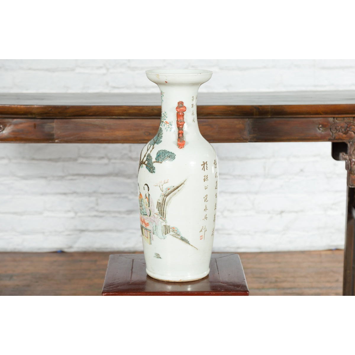 Chinese Qing Porcelain Vase with Hand-Painted Figures and Calligraphy Motifs-5. Asian & Chinese Furniture, Art, Antiques, Vintage Home Décor for sale at FEA Home