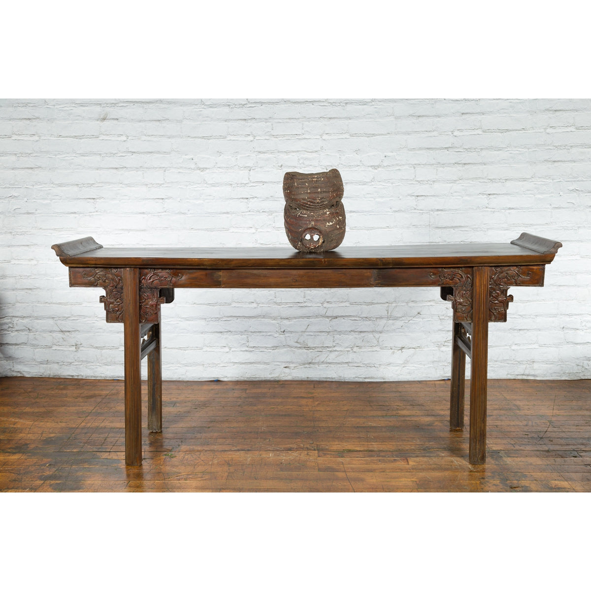 Antique Thai Tribal Carved Wooden Mask Depicting a Swine with Pierced Eyes-3. Asian & Chinese Furniture, Art, Antiques, Vintage Home Décor for sale at FEA Home