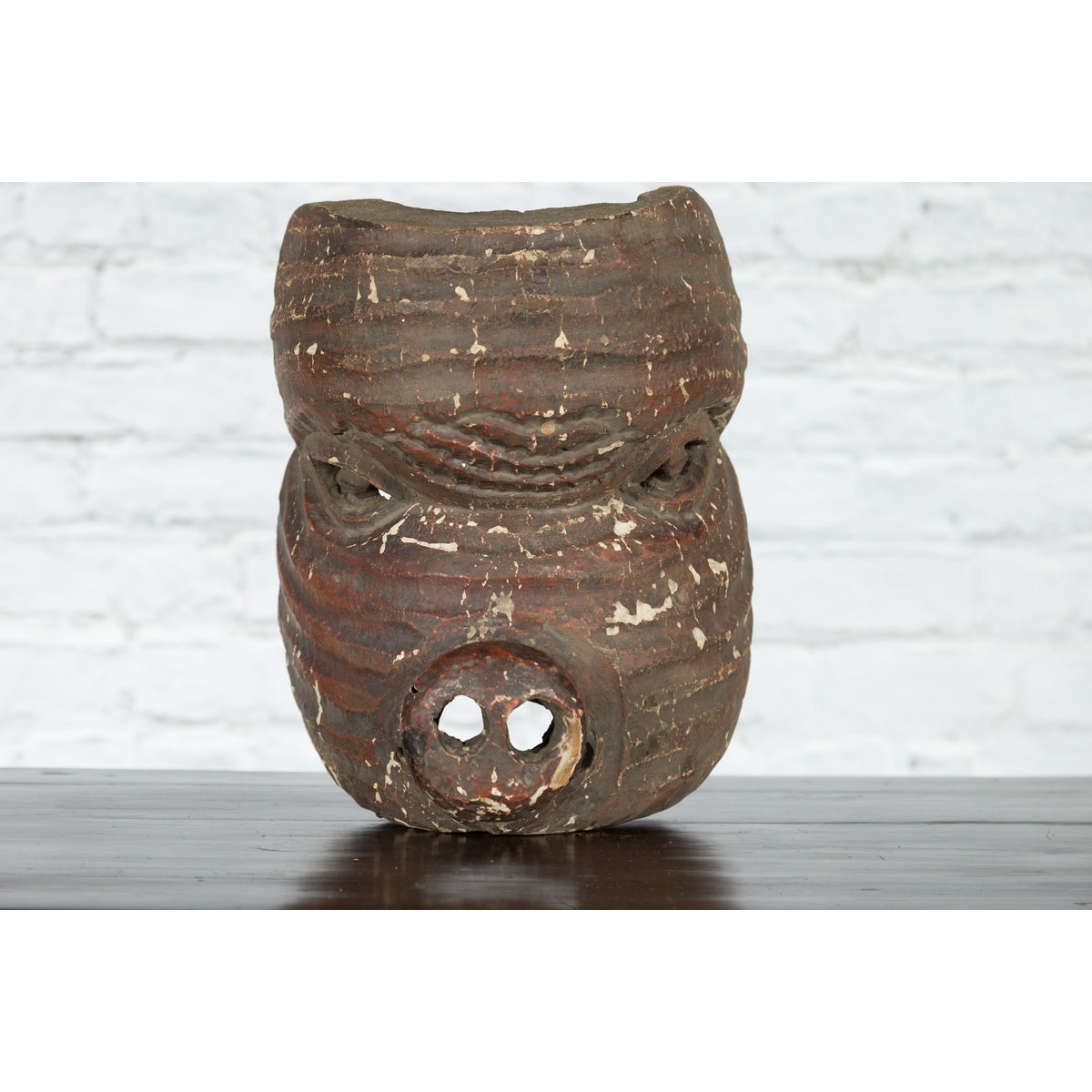 Antique Thai Tribal Carved Wooden Mask Depicting a Swine with Pierced Eyes-4. Asian & Chinese Furniture, Art, Antiques, Vintage Home Décor for sale at FEA Home