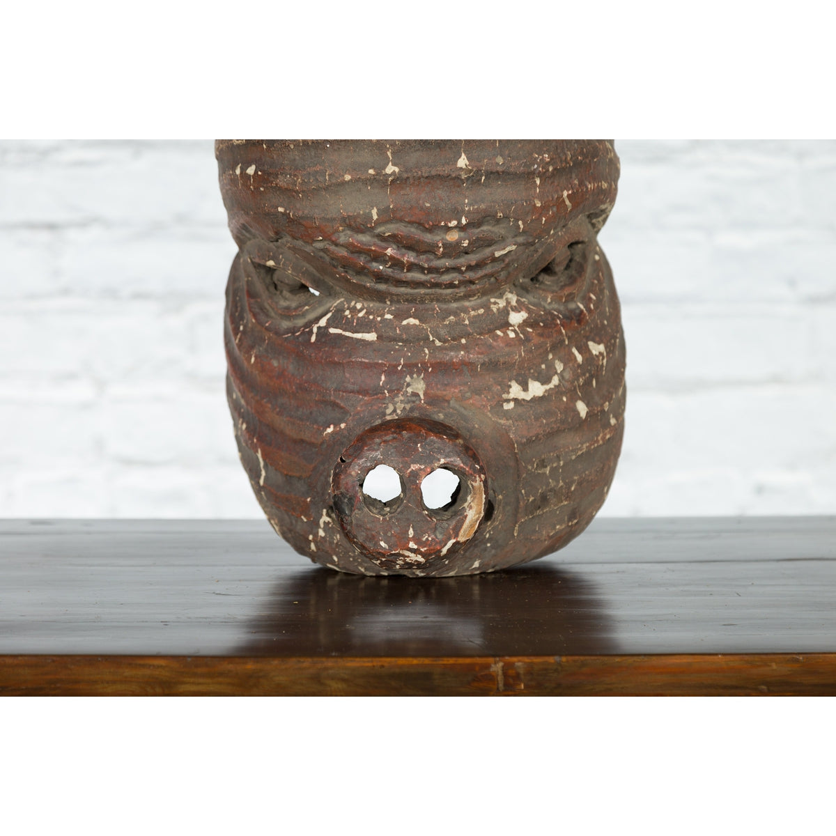 Antique Thai Tribal Carved Wooden Mask Depicting a Swine with Pierced Eyes-6. Asian & Chinese Furniture, Art, Antiques, Vintage Home Décor for sale at FEA Home