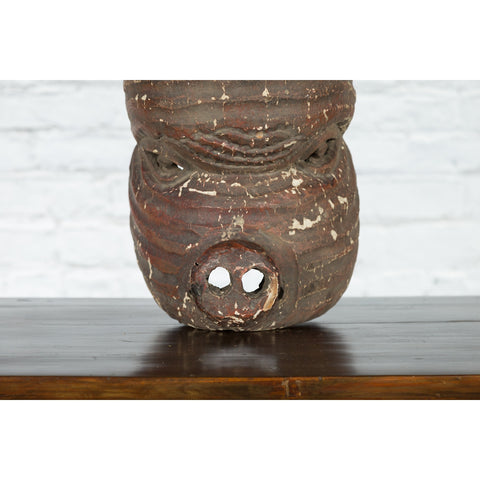 Antique Thai Tribal Carved Wooden Mask Depicting a Swine with Pierced Eyes-YNE560-6. Asian & Chinese Furniture, Art, Antiques, Vintage Home Décor for sale at FEA Home