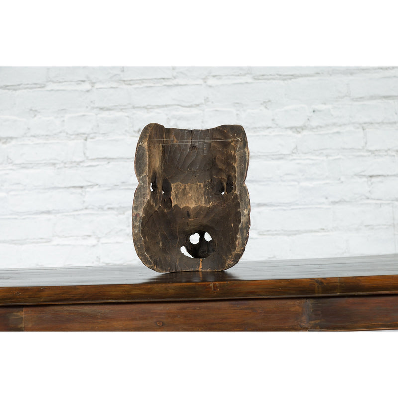 Antique Thai Tribal Carved Wooden Mask Depicting a Swine with Pierced Eyes-YNE560-9. Asian & Chinese Furniture, Art, Antiques, Vintage Home Décor for sale at FEA Home