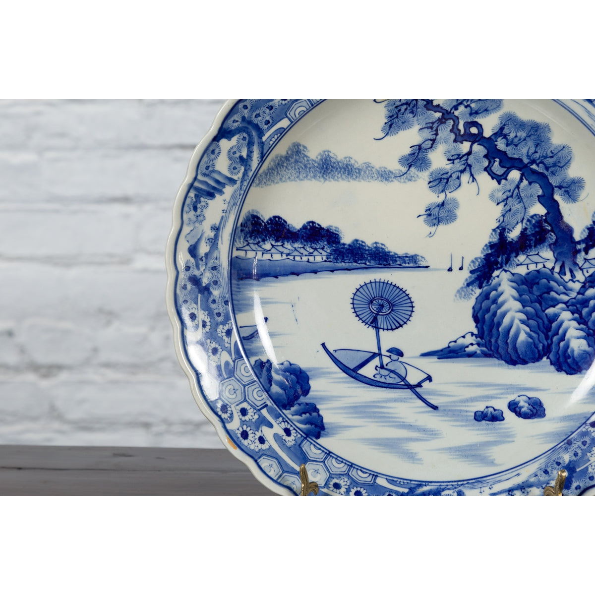 Japanese 19th Century Porcelain Imari Charger with Painted Blue and White Décor-7. Asian & Chinese Furniture, Art, Antiques, Vintage Home Décor for sale at FEA Home