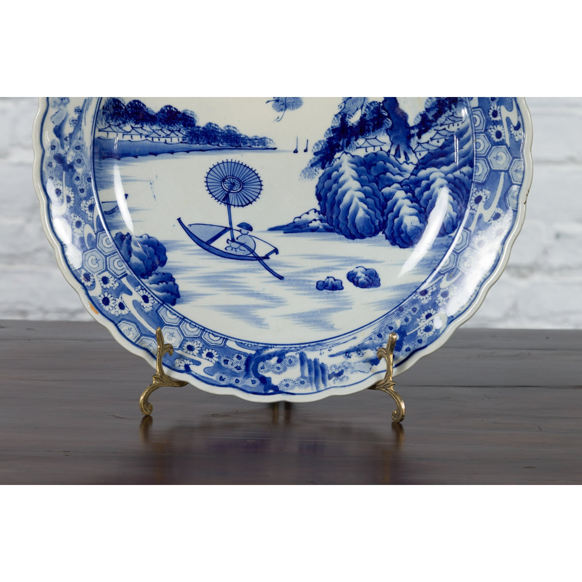 Japanese 19th Century Porcelain Imari Charger with Painted Blue and White Décor-9. Asian & Chinese Furniture, Art, Antiques, Vintage Home Décor for sale at FEA Home