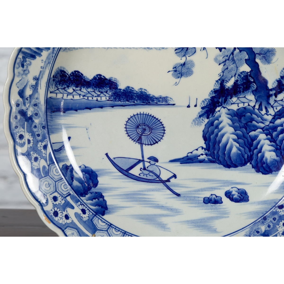 Japanese 19th Century Porcelain Imari Charger with Painted Blue and White Décor-10. Asian & Chinese Furniture, Art, Antiques, Vintage Home Décor for sale at FEA Home