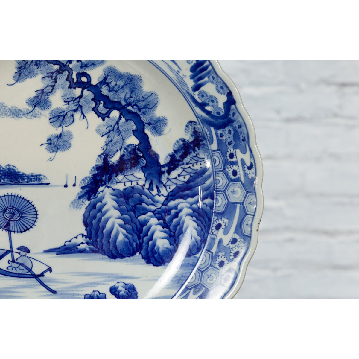 Japanese 19th Century Porcelain Imari Charger with Painted Blue and White Décor-11. Asian & Chinese Furniture, Art, Antiques, Vintage Home Décor for sale at FEA Home