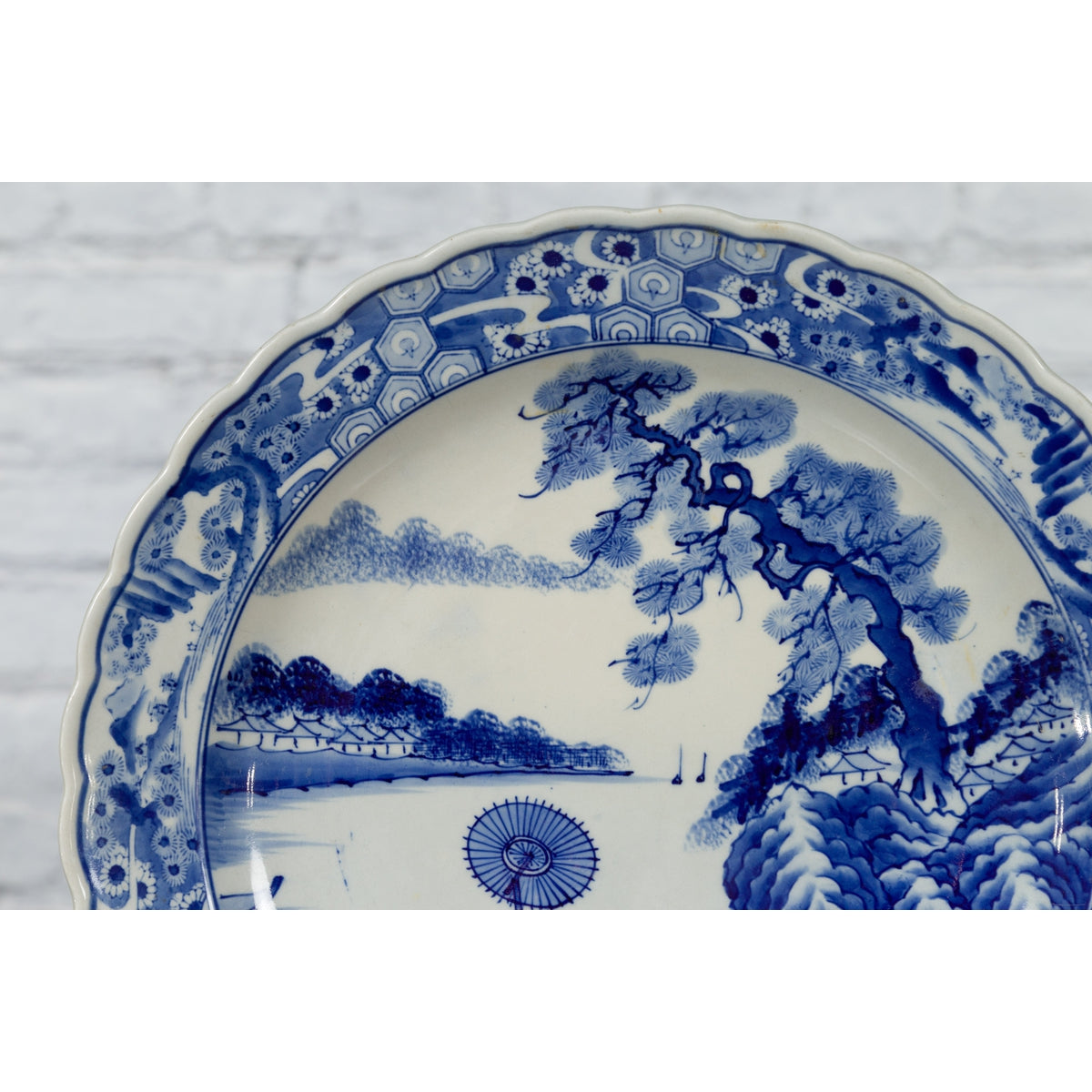 Japanese 19th Century Porcelain Imari Charger with Painted Blue and White Décor-12. Asian & Chinese Furniture, Art, Antiques, Vintage Home Décor for sale at FEA Home
