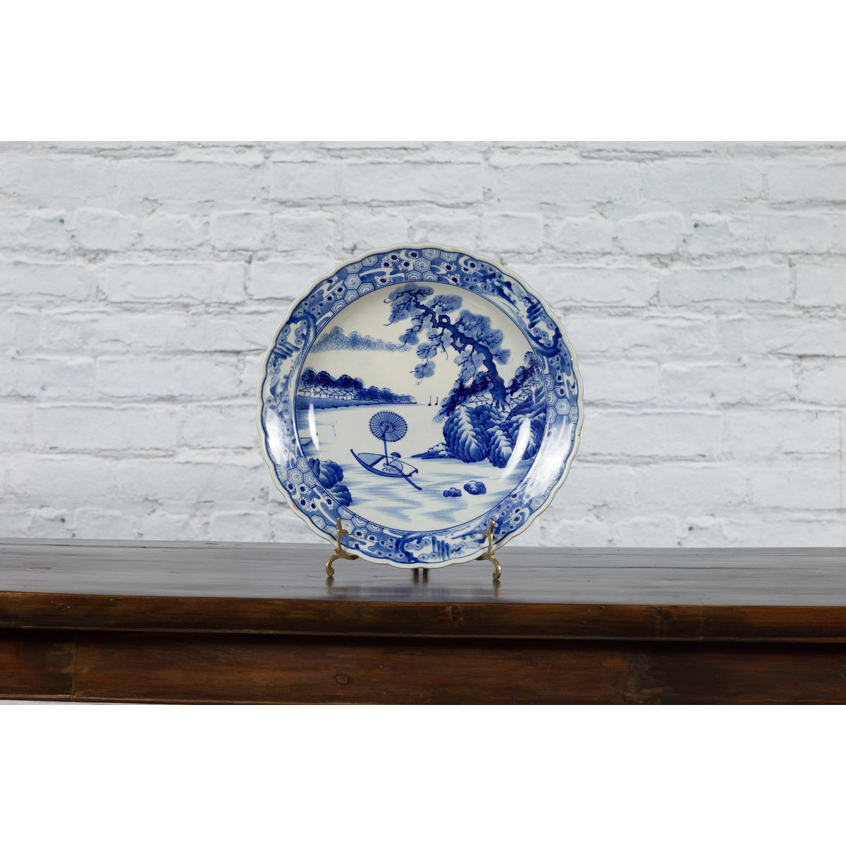 Japanese 19th Century Porcelain Imari Charger with Painted Blue and White Décor-19. Asian & Chinese Furniture, Art, Antiques, Vintage Home Décor for sale at FEA Home