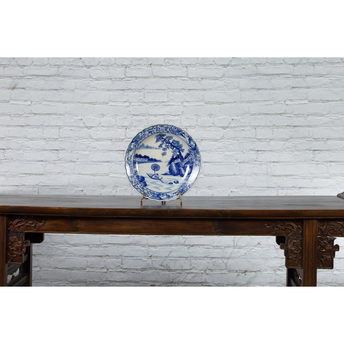 Japanese 19th Century Porcelain Imari Charger with Painted Blue and White Décor-3. Asian & Chinese Furniture, Art, Antiques, Vintage Home Décor for sale at FEA Home