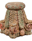 Indian Antique Temple Foliage Carved Capital with Original Green and Red Paint-1. Asian & Chinese Furniture, Art, Antiques, Vintage Home Décor for sale at FEA Home