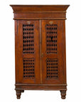 Indian Hand Carved Cabinet with Open Diamond Design and Painted Fan Motifs-1. Asian & Chinese Furniture, Art, Antiques, Vintage Home Décor for sale at FEA Home