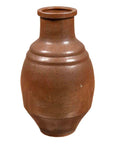 Brown glazed ceramic water jug with narrow neck, 19th-century Japanese Tamba Tachikui ware, studio setting.