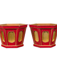 Japanese Taishō Gold and Red Lacquer Hexagonal Planters with Reeded Cartouches-1. Asian & Chinese Furniture, Art, Antiques, Vintage Home Décor for sale at FEA Home