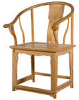 Ming Style Chinese Natural Wood Horseshoe Armchair with Carved Splat and Apron-1. Asian & Chinese Furniture, Art, Antiques, Vintage Home Décor for sale at FEA Home