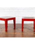 Pair of Chinese Red Lacquer Side Tables with Qing Dynasty Stone Garden Tiles-10. Asian & Chinese Furniture, Art, Antiques, Vintage Home Décor for sale at FEA Home