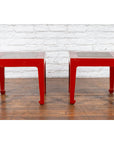 Pair of Chinese Red Lacquer Side Tables with Qing Dynasty Stone Garden Tiles-2. Asian & Chinese Furniture, Art, Antiques, Vintage Home Décor for sale at FEA Home
