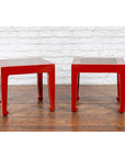 Pair of Chinese Red Lacquer Side Tables with Qing Dynasty Stone Garden Tiles-3. Asian & Chinese Furniture, Art, Antiques, Vintage Home Décor for sale at FEA Home
