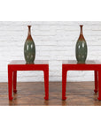 Pair of Chinese Red Lacquer Side Tables with Qing Dynasty Stone Garden Tiles-4. Asian & Chinese Furniture, Art, Antiques, Vintage Home Décor for sale at FEA Home