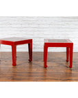 Pair of Chinese Red Lacquer Side Tables with Qing Dynasty Stone Garden Tiles-7. Asian & Chinese Furniture, Art, Antiques, Vintage Home Décor for sale at FEA Home