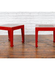 Pair of Chinese Red Lacquer Side Tables with Qing Dynasty Stone Garden Tiles-8. Asian & Chinese Furniture, Art, Antiques, Vintage Home Décor for sale at FEA Home